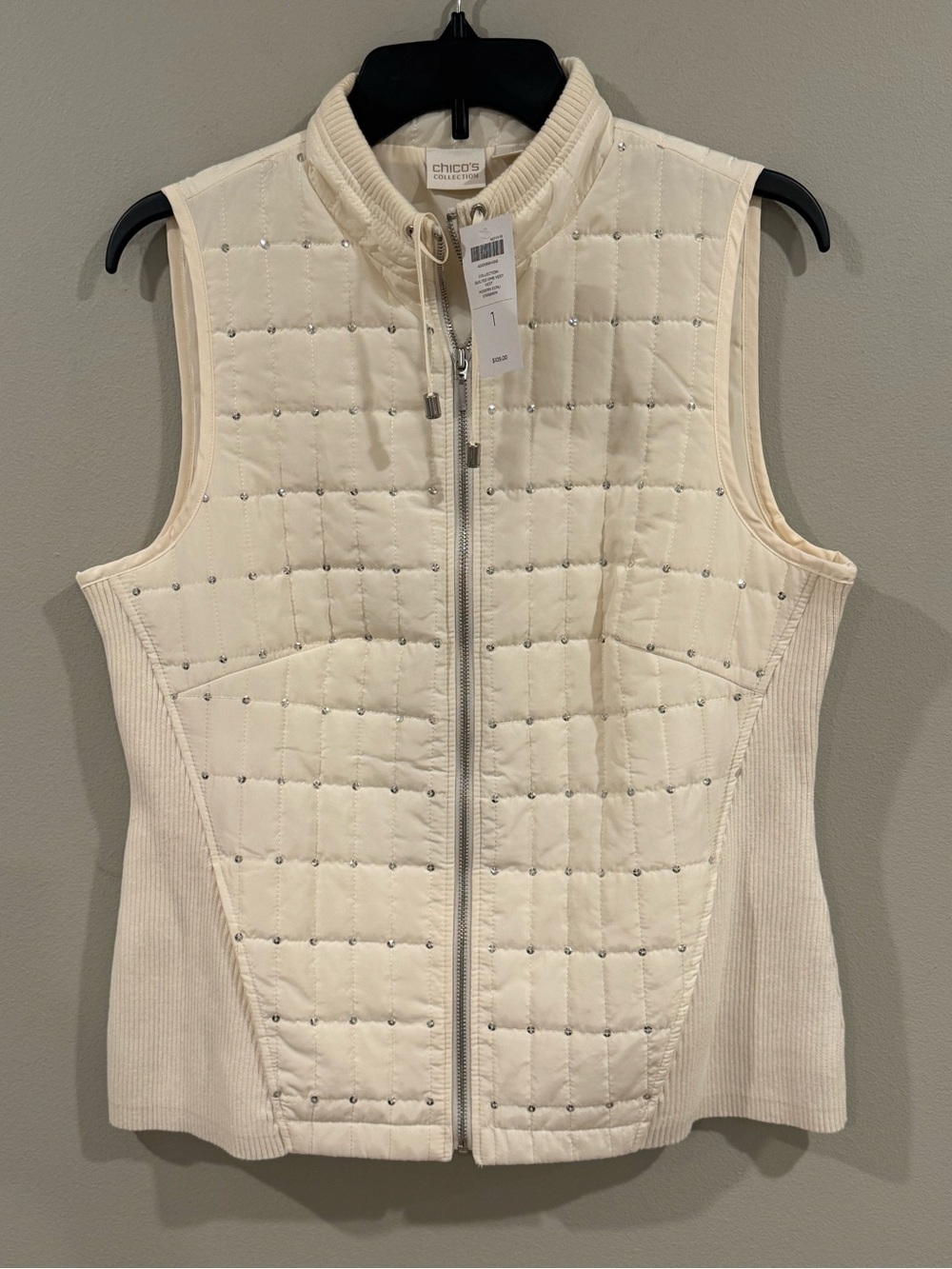Talbots Quilted Vest Knit Sides NEW Small Sparkles